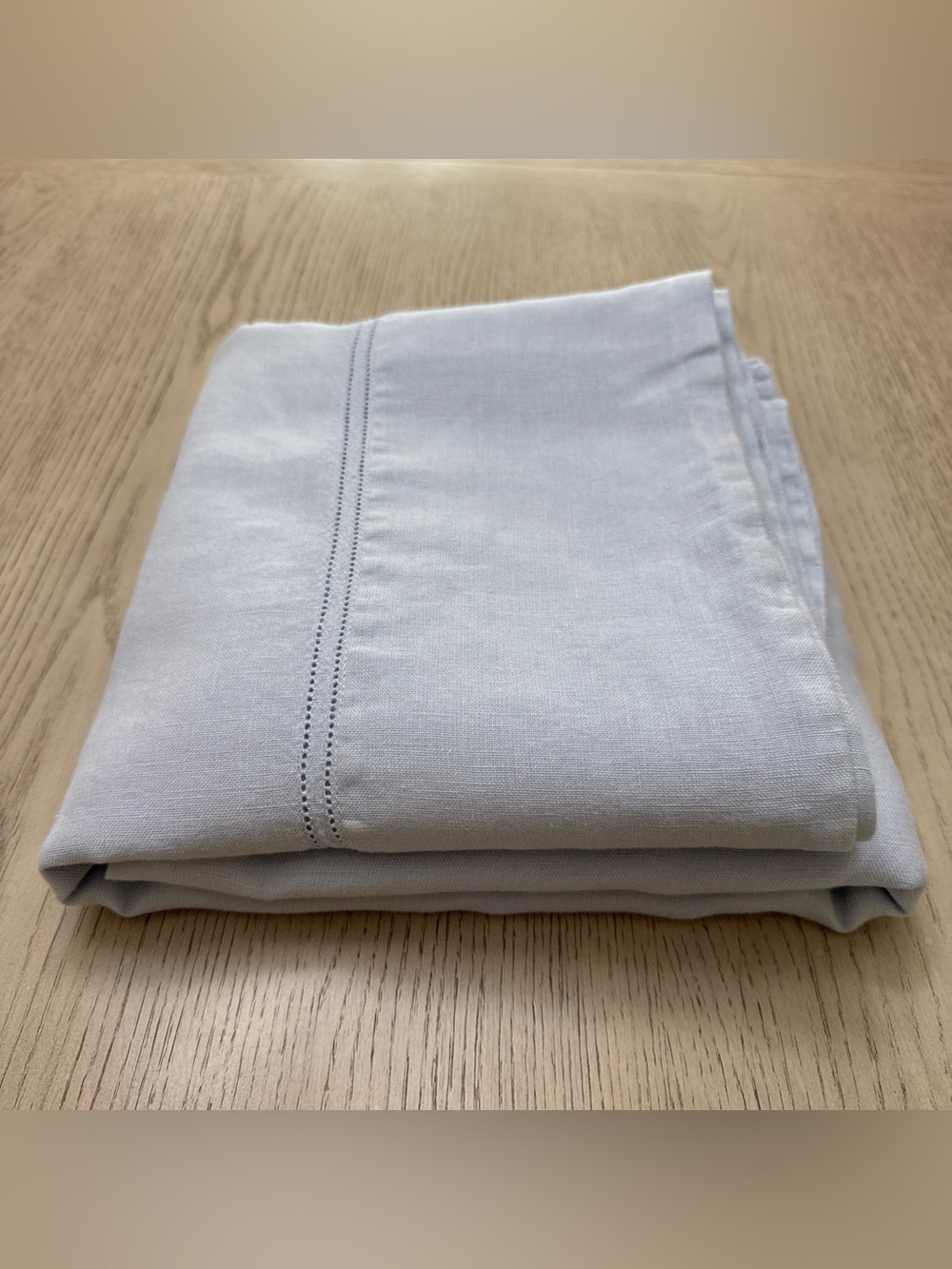 Williams Sonoma Linen Double Hemstitch Tablecloth Baby Blue ~68"x87" Hungary